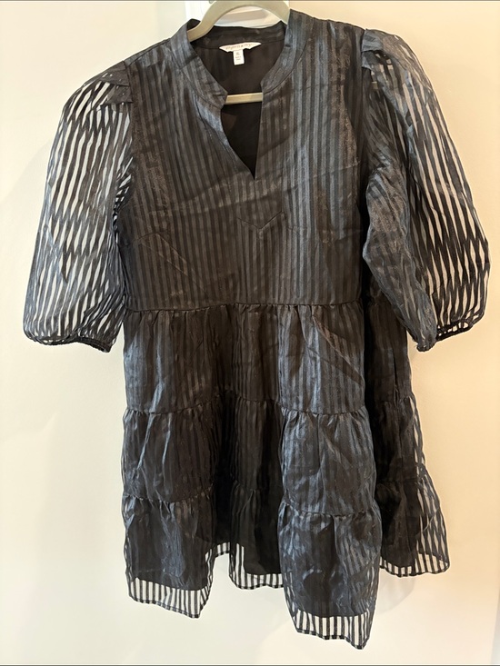 crown & ivy Dresses & Skirts - Black Striped Tiered Dress - Has Pockets!